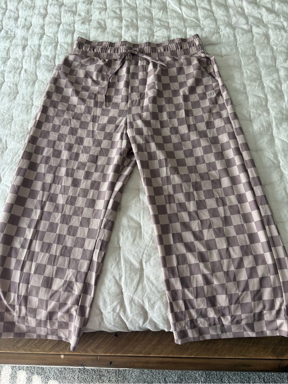 Albion Checkerboard Wide-Leg Joggers - Mauve & Light pink